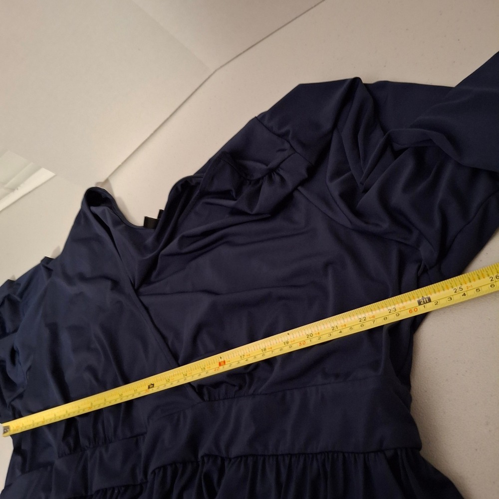 Torrid Navy Blue V Neck‎ Long Sleeve Tiered Ruffle Midi Dress Size 4 4x - Picture 5 of 8